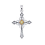 Diamond Cross Pendant |  10kt White Gold Womens Round Yellow Color Enhanced Diamond Cross Pendant 1/3 Cttw |  Splendid Jewellery