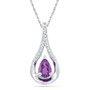 Gemstone Fashion Pendant |  Sterling Silver Womens Pear Lab-Created Amethyst Solitaire Diamond Teardrop Pendant 1/2 Cttw |  Splendid Jewellery
