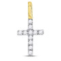 Diamond Cross Pendant |  14kt Yellow Gold Womens Round Diamond Dainty Cross Pendant 1/10 Cttw |  Splendid Jewellery