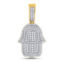 Men's Diamond Charm Pendant |  10kt Yellow Gold Mens Round Diamond Hamsa Fatima Hand Charm Pendant 1-7/8 Cttw |  Splendid Jewellery