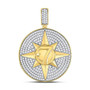Men's Diamond Charm Pendant |  10kt Yellow Gold Mens Round Diamond Compass Rose Lucky 7 Charm Pendant 2-3/8 Cttw |  Splendid Jewellery