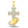 Men's Diamond Charm Pendant |  10kt Yellow Gold Mens Round Diamond Praying Hands Cross Charm Pendant 3/4 Cttw |  Splendid Jewellery