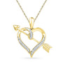 Diamond Heart & Love Symbol Pendant |  10kt Yellow Gold Womens Round Diamond Heart Arrow Pendant 1/12 Cttw |  Splendid Jewellery