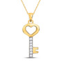 Diamond Key Pendant |  10kt Yellow Gold Womens Round Diamond Key Heart Pendant 1/20 Cttw |  Splendid Jewellery