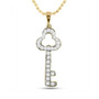Diamond Key Pendant |  10kt Yellow Gold Womens Round Diamond Trefoil Key Pendant 1/6 Cttw |  Splendid Jewellery