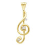 Diamond Fashion Pendant |  10kt Yellow Gold Womens Round Diamond Treble Clef Music Note Pendant 1/20 Cttw |  Splendid Jewellery
