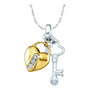 Diamond Key Pendant |  10kt Yellow Two-tone Gold Womens Round Diamond Heart Lock Key Pendant 1/20 Cttw |  Splendid Jewellery