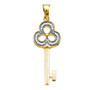 Diamond Key Pendant |  Yellow-tone Sterling Silver Womens Round Diamond Trefoil Key Pendant 1/12 Cttw |  Splendid Jewellery