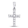 Diamond Cross Pendant |  14kt White Gold Womens Round Diamond Cross Pendant 1/10 Cttw |  Splendid Jewellery