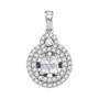 Diamond Fashion Pendant |  14kt White Gold Womens Princess Diamond Cluster Circle Frame Pendant 7/8 Cttw |  Splendid Jewellery