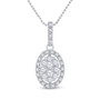 Diamond Fashion Pendant |  14kt White Gold Womens Round Diamond Oval Cluster Pendant 1/2 Cttw |  Splendid Jewellery