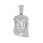 Men's Diamond Charm Pendant |  10kt White Gold Mens Round Diamond Jesus Face Charm Pendant 1-1/5 Cttw |  Splendid Jewellery