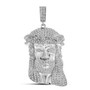 Men's Diamond Charm Pendant |  10kt White Gold Mens Round Diamond Jesus Face Charm Pendant 1-1/4 Cttw |  Splendid Jewellery