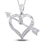 Diamond Heart & Love Symbol Pendant |  10kt White Gold Womens Round Diamond Heart Arrow Pendant 1/12 Cttw |  Splendid Jewellery