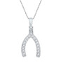 Diamond Horseshoe & Lucky Pendant |  10k White Gold Womens Round Diamond Lucky Wishbone Fortune Pendant 1/6 Cttw |  Splendid Jewellery