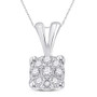 Diamond Cluster Pendant |  10kt White Gold Womens Round Diamond Cluster Pendant 1/12 Cttw |  Splendid Jewellery