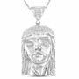 Men's Diamond Charm Pendant |  10kt White Gold Mens Round Diamond Jesus Face Charm Pendant 1/4 Cttw |  Splendid Jewellery