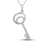 Diamond Key Pendant |  10kt White Gold Womens Round Diamond Key Pendant 1/12 Cttw |  Splendid Jewellery