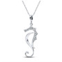 Diamond Animal & Bug Pendant |  10kt White Gold Womens Round Diamond Sea Horse Nautical Animal Pendant 1/20 Cttw |  Splendid Jewellery