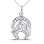 Diamond Horseshoe & Lucky Pendant |  10kt White Gold Womens Round Diamond Lucky Horseshoe Charm Pendant 1/10 Cttw |  Splendid Jewellery