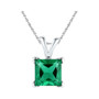 Gemstone Solitaire Pendant |  10kt White Gold Womens Princess Lab-Created Emerald Solitaire Pendant 1-1/3 Cttw |  Splendid Jewellery