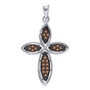 Diamond Cross Pendant |  Sterling Silver Womens Round Brown Diamond Cross Pendant 1/4 Cttw |  Splendid Jewellery