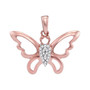 Diamond Animal & Bug Pendant |  10kt Rose Gold Womens Round Diamond Butterfly Bug Pendant 1/20 Cttw |  Splendid Jewellery