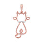 Diamond Animal & Bug Pendant |  10kt Rose Gold Womens Round Diamond Kitty Cat Animal Pendant .02 Cttw |  Splendid Jewellery