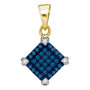 Diamond Fashion Pendant |  10kt Yellow Gold Womens Round Blue Color Enhanced Diamond Square Pendant 1/6 Cttw |  Splendid Jewellery