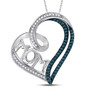 Diamond For Mom Pendant |  Sterling Silver Womens Round Color Enhanced Blue Diamond Mom Heart Pendant 1/5 Cttw |  Splendid Jewellery
