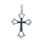Diamond Cross Pendant |  Sterling Silver Womens Round Blue Color Enhanced Diamond Cross Pendant 1/10 Cttw |  Splendid Jewellery