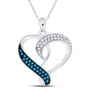 Diamond Heart & Love Symbol Pendant |  Sterling Silver Womens Round Blue Color Enhanced Diamond Heart Pendant 1/5 Cttw |  Splendid Jewellery