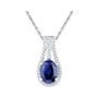 Gemstone Fashion Pendant |  10kt White Gold Womens Oval Lab-Created Blue Sapphire Solitaire Diamond Pendant 1-3/4 Cttw |  Splendid Jewellery