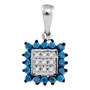 Diamond Fashion Pendant |  10kt White Gold Womens Round Blue Color Enhanced Diamond Square Cluster Pendant 1/3 Cttw |  Splendid Jewellery