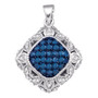 Diamond Fashion Pendant |  10kt White Gold Womens Round Blue Color Enhanced Diamond Square Pendant 1/2 Cttw |  Splendid Jewellery