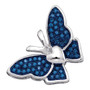 Diamond Animal & Bug Pendant |  10kt White Gold Womens Round Blue Color Enhanced Diamond Butterfly Bug Pendant 1/6 Cttw |  Splendid Jewellery