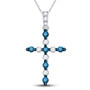 Diamond Cross Pendant |  10kt White Gold Womens Round Blue Color Enhanced Diamond Cross Pendant 1/4 Cttw |  Splendid Jewellery