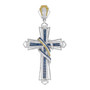 Men's Diamond Charm Pendant |  10kt White Gold Mens Round Blue Color Enhanced Diamond Cross Charm Pendant 1-5/8 Cttw |  Splendid Jewellery