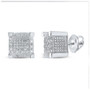 Men's Diamond Earrings |  Sterling Silver Mens Round Diamond 3D Square Cluster Stud Earrings 1/5 Cttw |  Splendid Jewellery