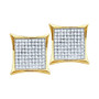 Earrings |  10kt Yellow Gold Womens Round Diamond Square Kite Cluster Earrings 1/10 Cttw |  Splendid Jewellery