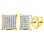 Earrings |  14kt Yellow Gold Womens Round Diamond Square Cluster Earrings 1/4 Cttw |  Splendid Jewellery