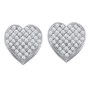 Earrings |  10kt White Gold Womens Round Diamond Heart Earrings 1/4 Cttw |  Splendid Jewellery