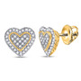Earrings |  10kt Yellow Gold Womens Round Diamond Heart Earrings 1/4 Cttw |  Splendid Jewellery