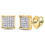 Earrings |  14kt Yellow Gold Womens Round Diamond Square Cluster Earrings 1/6 Cttw |  Splendid Jewellery