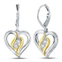 Earrings |  Sterling Silver Womens Round Diamond Heart Leverback Dangle Earrings 1/20 Cttw |  Splendid Jewellery