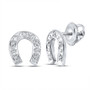 Earrings |  Sterling Silver Womens Round Diamond Horseshoe Earrings 1/20 Cttw |  Splendid Jewellery