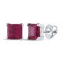 Earrings |  Sterling Silver Womens Princess Lab-Created Ruby Solitaire Stud Earrings 2 Cttw |  Splendid Jewellery