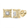 Earrings |  Yellow-tone Sterling Silver Womens Round Diamond Solitaire Square Stud Earrings |  Splendid Jewellery