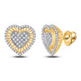 Earrings |  10kt Yellow Gold Womens Round Diamond Heart Cluster Stud Earrings 1/3 Cttw |  Splendid Jewellery
