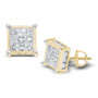 Earrings |  14kt Yellow Gold Womens Princess Diamond Cluster Stud Earrings 1 Cttw |  Splendid Jewellery